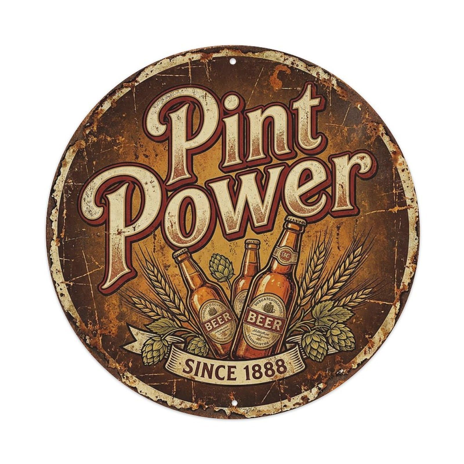 Vintage Beer Brewery Pint Power Retro Bar for Pub Vintage Metal Tin Sign Plaque Wall Decor for Cafe, Club Bar, Office, Garden Metal Poster 8x8Inch