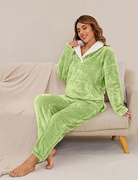 COZYPOIN Women's Fluffy Pajamas Set 2 Piece Soft Fleece Pjs