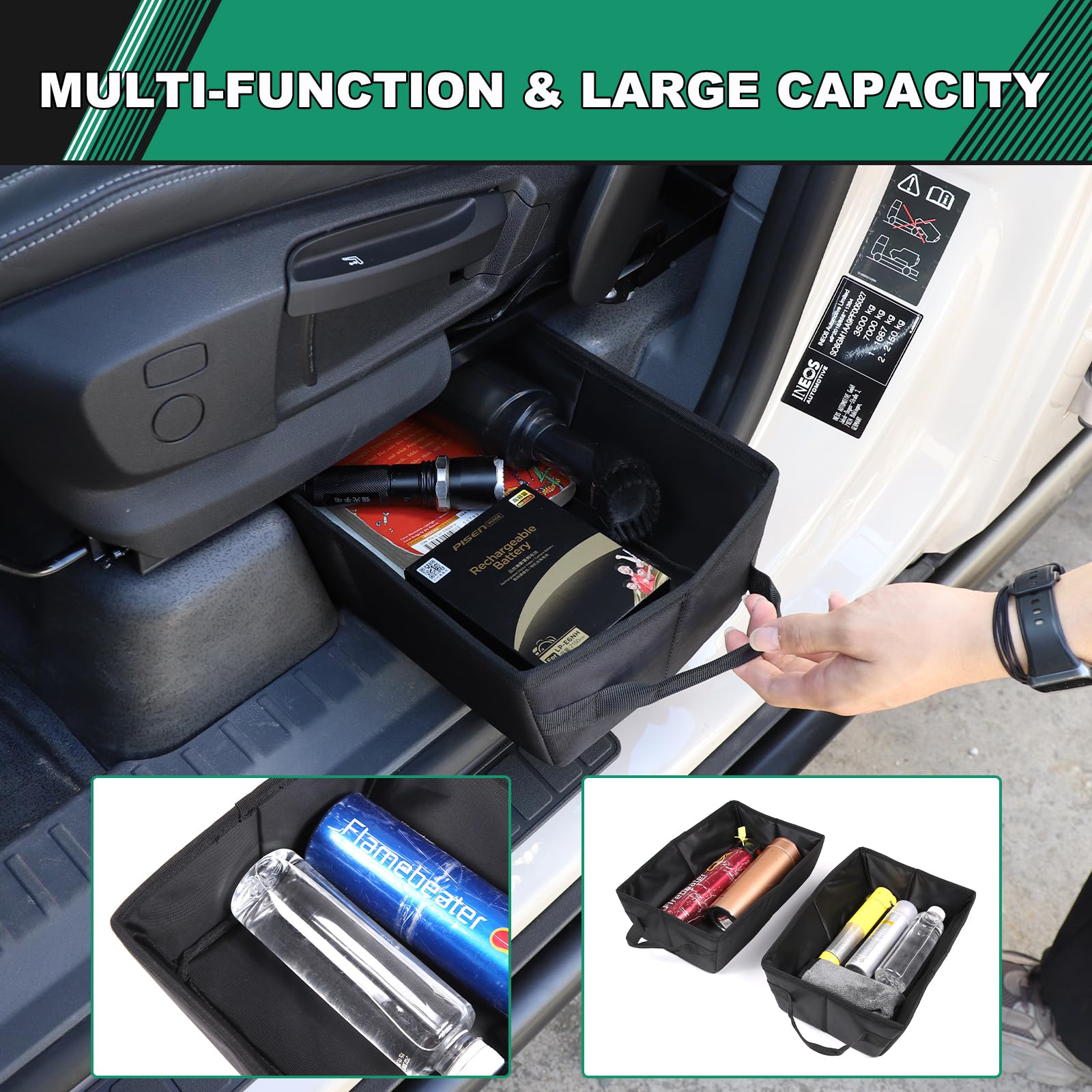 DIYUCAR Compatibel met Ineos Grenadier 2020-2024 kofferbak organizer, super capaciteit auto achterbank opknoping organizer, kofferbak opgeruimde opbergtas waterdichte duurzame opvouwbare opbergtas
