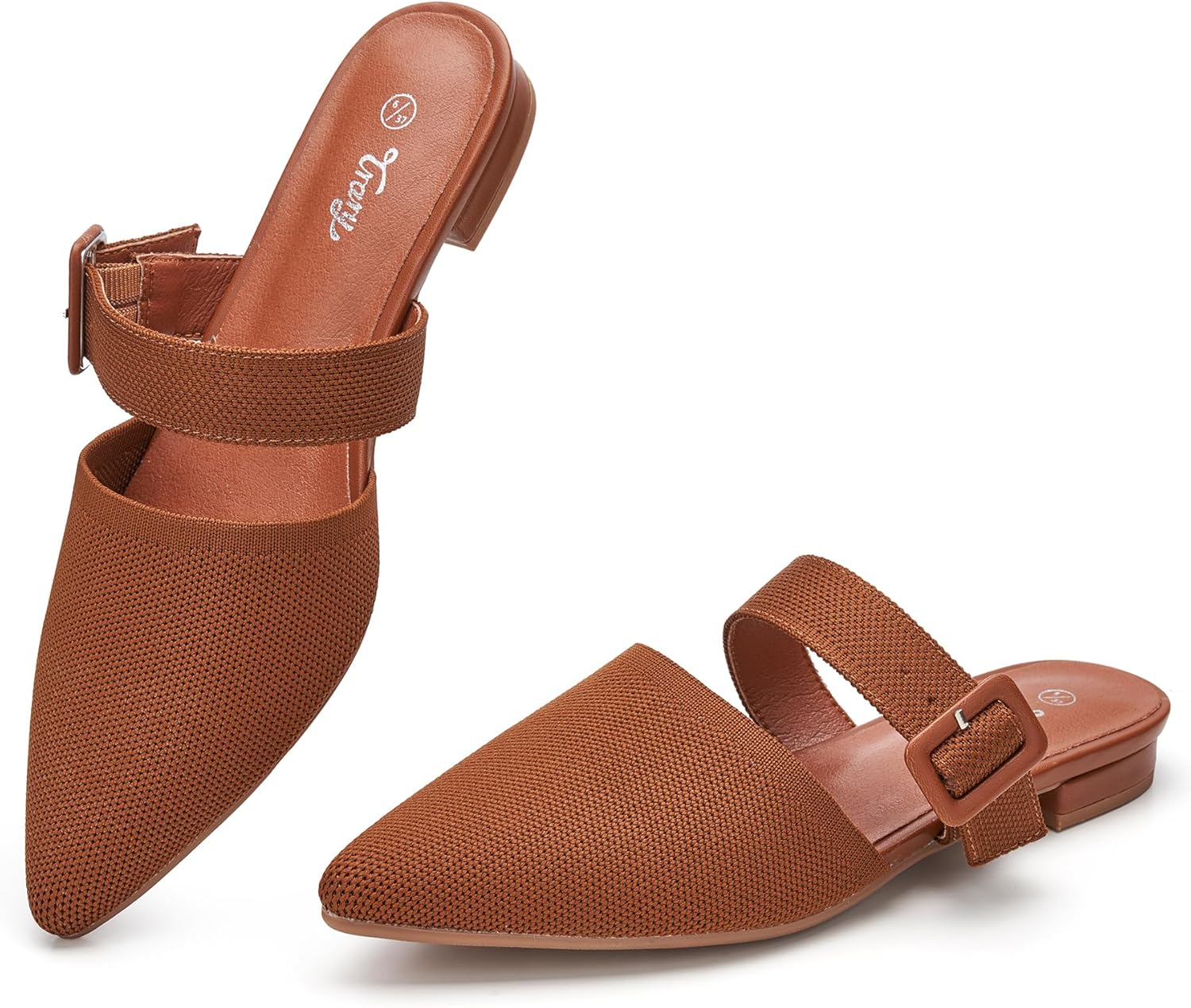 Trary Mules for Women Pointed Toe Knit Womens Flats Adjustable Strap Slip On Dressy Casual Spring Shoes Comfortable Breathable Fashion Backless Summer Loafers