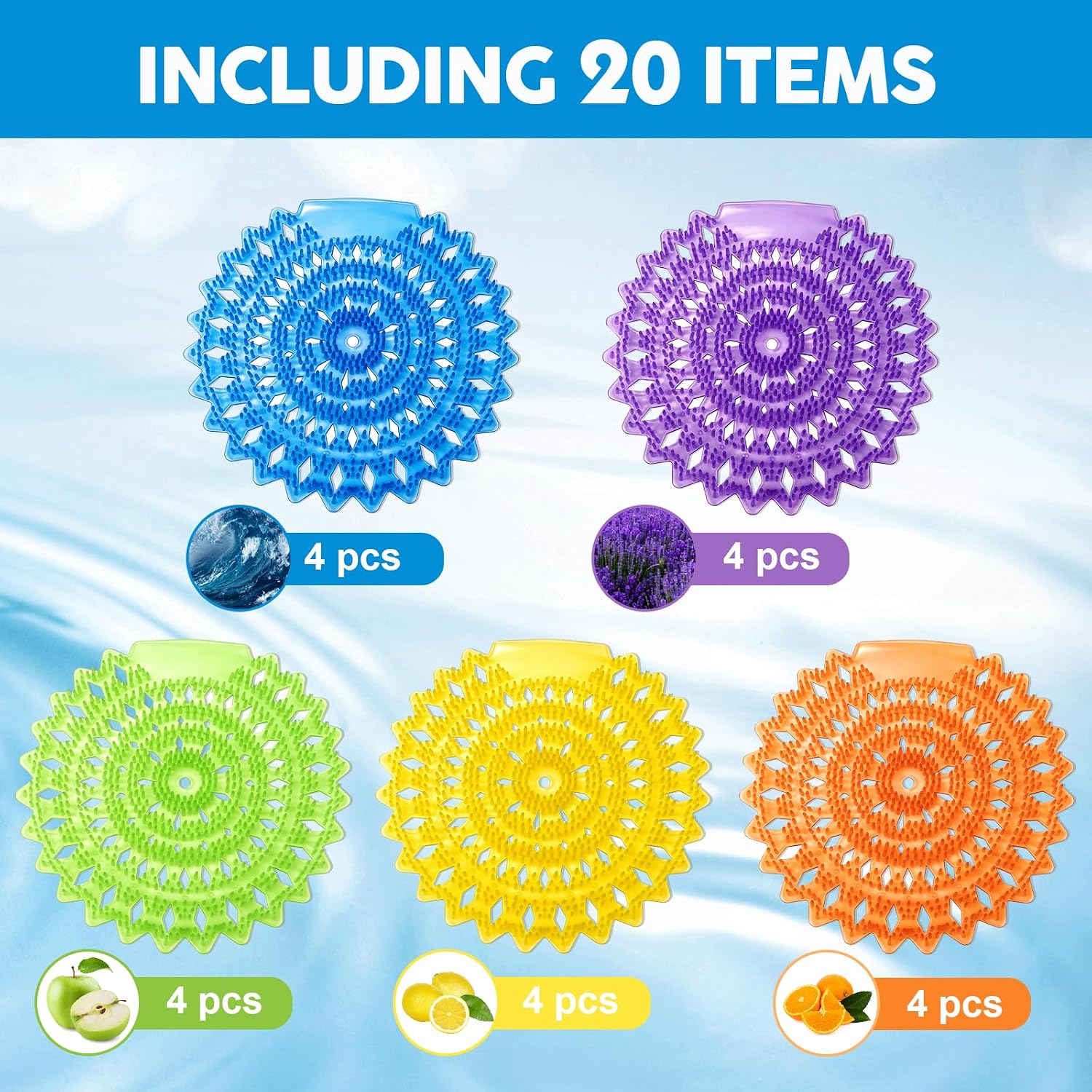 20 Pack Urinal screens deodorizer,3D anti-splash odor protection urinal cakes for men bathroom，toilet splash guard for men，five scents urinal mats (20) image 3