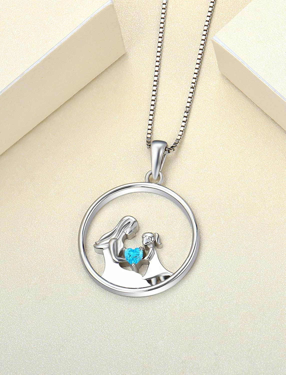 YL Women's Mother Necklace 925 Sterling Silver Round Mum Pendant Birthstone Jewelry for Mom - Image 4