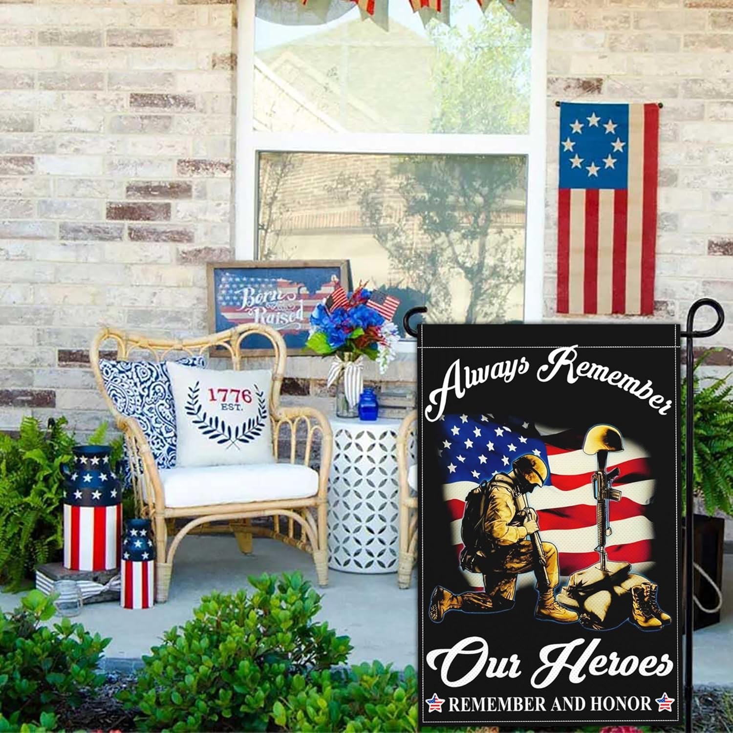 Memorial Day Patriotic Amercian Garden Flag 3Ply 4th of July Yard Flags for Outside 12x18 Inch Double Sided Independence Veterans Day Garden Flag Outdoor House Holiday Decorations - Image 4