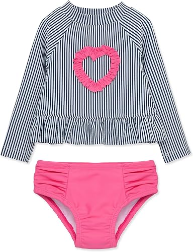 Little Me Clothes for Baby Girls' Heart 2-Piece Long Sleeve Rash Guard, Blue, 4 