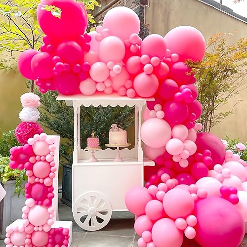 Miniatura 7 de RUBFAC Globos de color rosa intenso, 50 globos magenta de 12 pulgadas y cinta, globos de látex grueso rosa oscuro para el día de San Valentín,