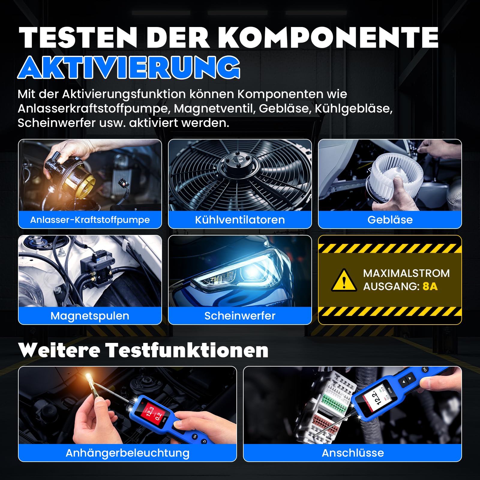 OBDResource Tester di tensione auto Circuit Tester, 6 V-24 V DC tester di tensione per auto con campione di corrente, schermo digitale per la prova della batteria dell'auto, continuità/messa a