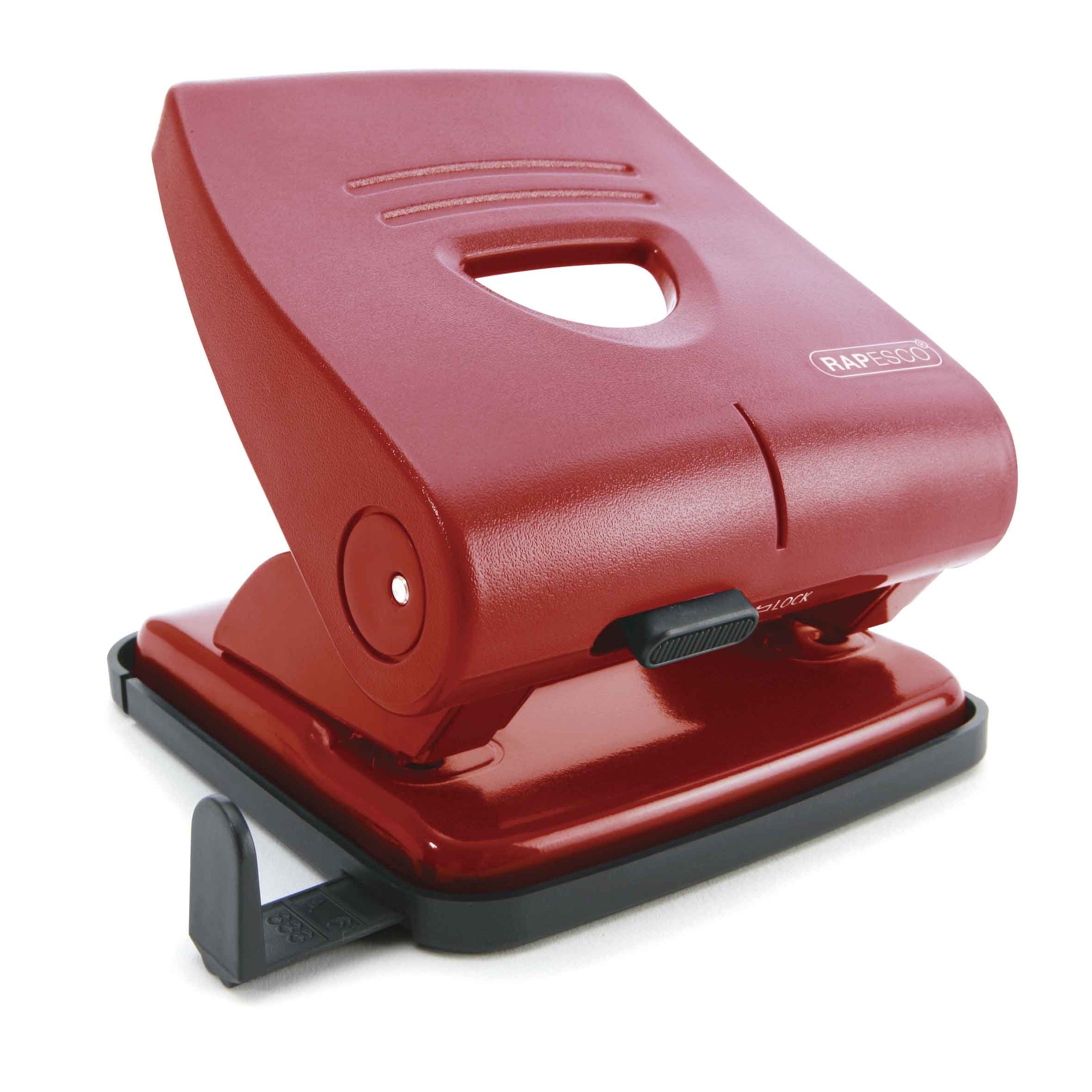 Rapesco PF827PR2 Perforadora de 2 Agujeros 827-P, Capacidad para 30 Hojas, Rojo