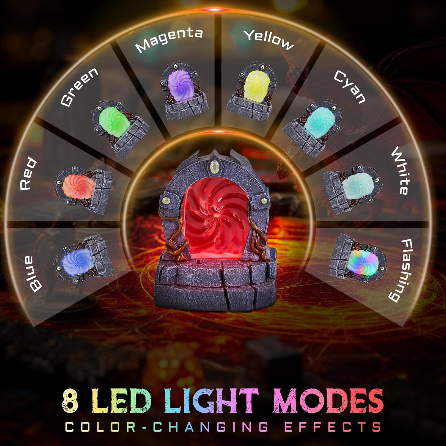 CZYY DND Glowing Portal Miniature – LED Light‑Up & Color‑Changing Resin Gate, Immersive Battle Mat Scenery Terrain for Wargames, Tabletop RPG & Gift for D&D Player and DM (Portal Gate)