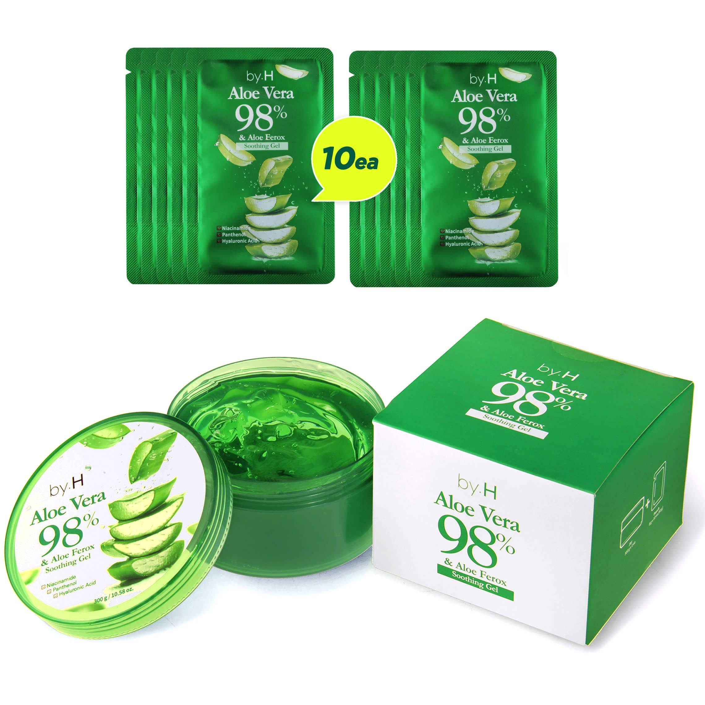 by.H Organic Aloe Vera Gel - Natural Moisturizer for Skin and Hair - Gentle, Non-Greasy Formula, Perfect for DIY Skincare [Made in Korea] (Jar+Pouch)