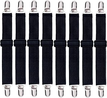 Korlon 8 Pack Bed Sheet Straps, Adjustable Elastic Fitted Sheet Holder Clips, Heavy Duty Bed Sheet Clips Holders for Corners Mattress Fasteners Suspenders Grippers Sofa Cushion