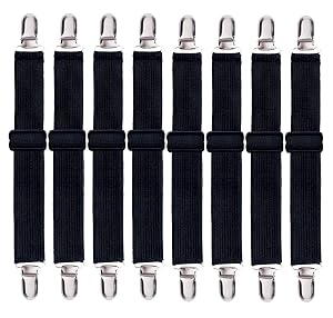 Korlon 8 Pack Bed Sheet Straps Adjustable Elastic Fitted Sheet Holder Clips Heavy Duty Bed Sheet Clips Holders