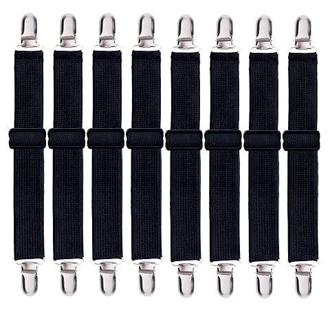 Korlon 8 Pack Bed Sheet Straps Adjustable Elastic Fitted Sheet Holder Clips Heavy Duty Bed Sheet Clips Holders