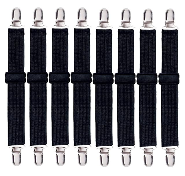 Korlon 8 Pack Bed Sheet Straps Adjustable Elastic Fitted Sheet Holder Clips Heavy Duty Bed Sheet Clips Holders