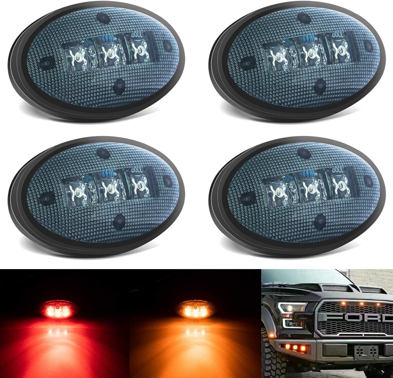KEING Smoked Dually Bed Fender Side Marker LED Lights For Ford 1999-2021 F250 F350 F450 F550 (2PCS Red + 2PCS Amber)