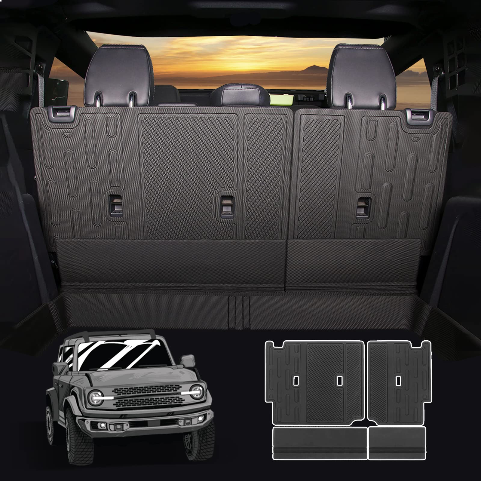 Photo 1 of MICTUNING Bronco Back Seat Cover Protector Compatible with Ford Bronco 2021 2022 4-Door Rear Seat Backrest Mats Split Dog Seat Liner 2 Pieces with Folding Lip 4-Door 4PCS-With Folding Lip