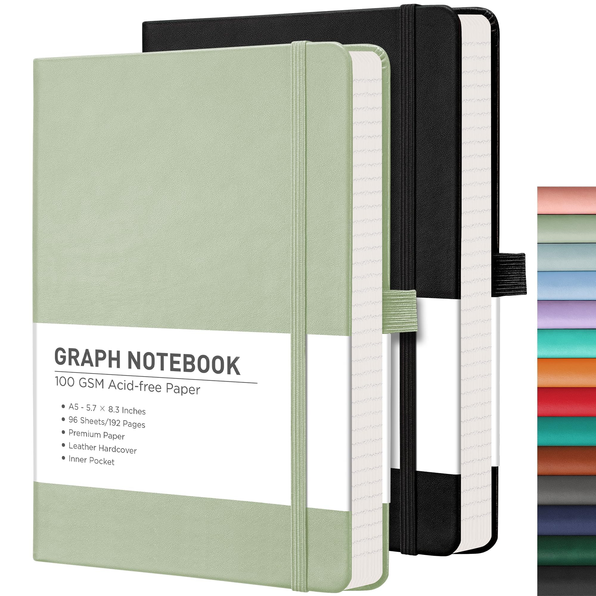 RETTACY Graph Grid Paper Notebook, 192 Pages per Pack, A5 (5.7'' x 8.3'')