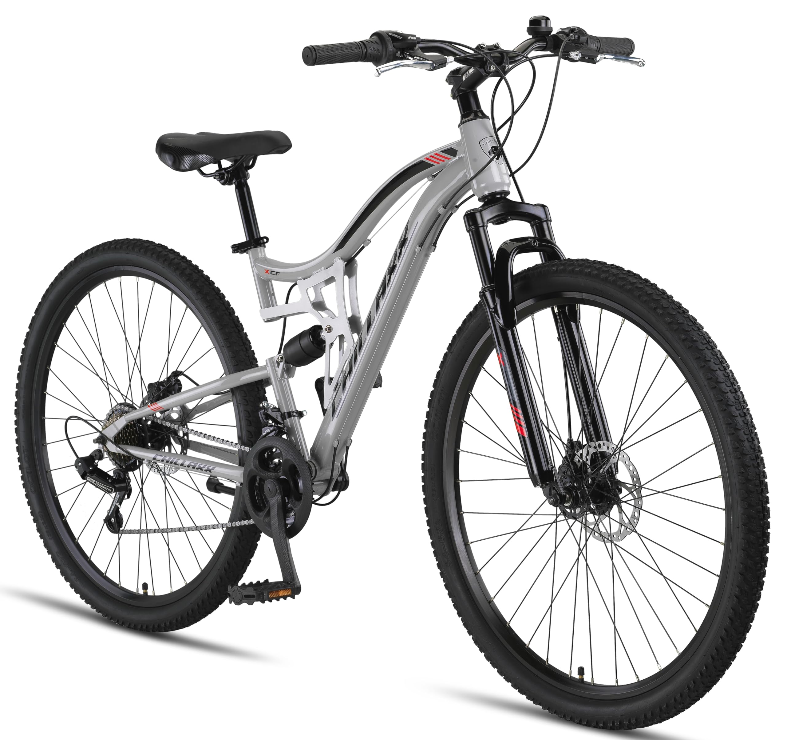 Chillaxx Falcon VTT de 24, 26, 27,5 et 29″, pour garçons, filles, femmes et hommes, frein à disque, dérailleur à 21 vitesses, suspension complète