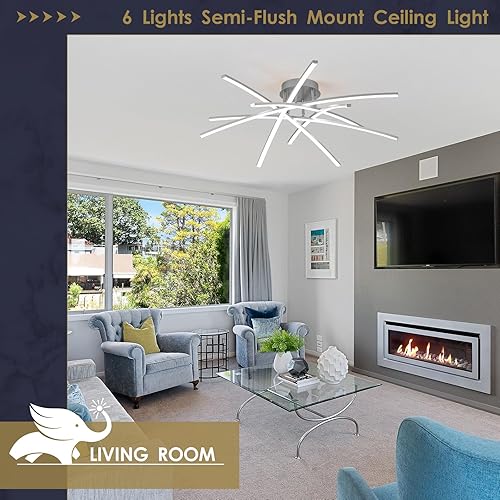 Miniatura 4 de Lámpara de techo semiempotrada, lámpara LED regulable de 32.8 pulgadas, moderna lámpara de techo regulable con control remoto de 6 luces para sala