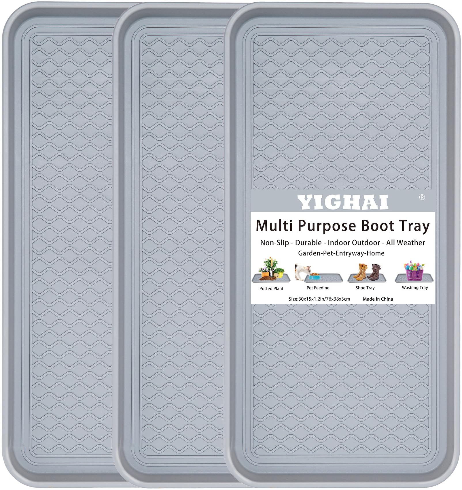 YIGHAI 3 Packs Durable Boot Trays 30" x 15" x 1.2" Indoor Outdoor Boot and Shoe Trays Dirt Rug Pet Bowls-Paint-Dog Bowls for Entryway Shoes Pets Garden- Mudroom Garage