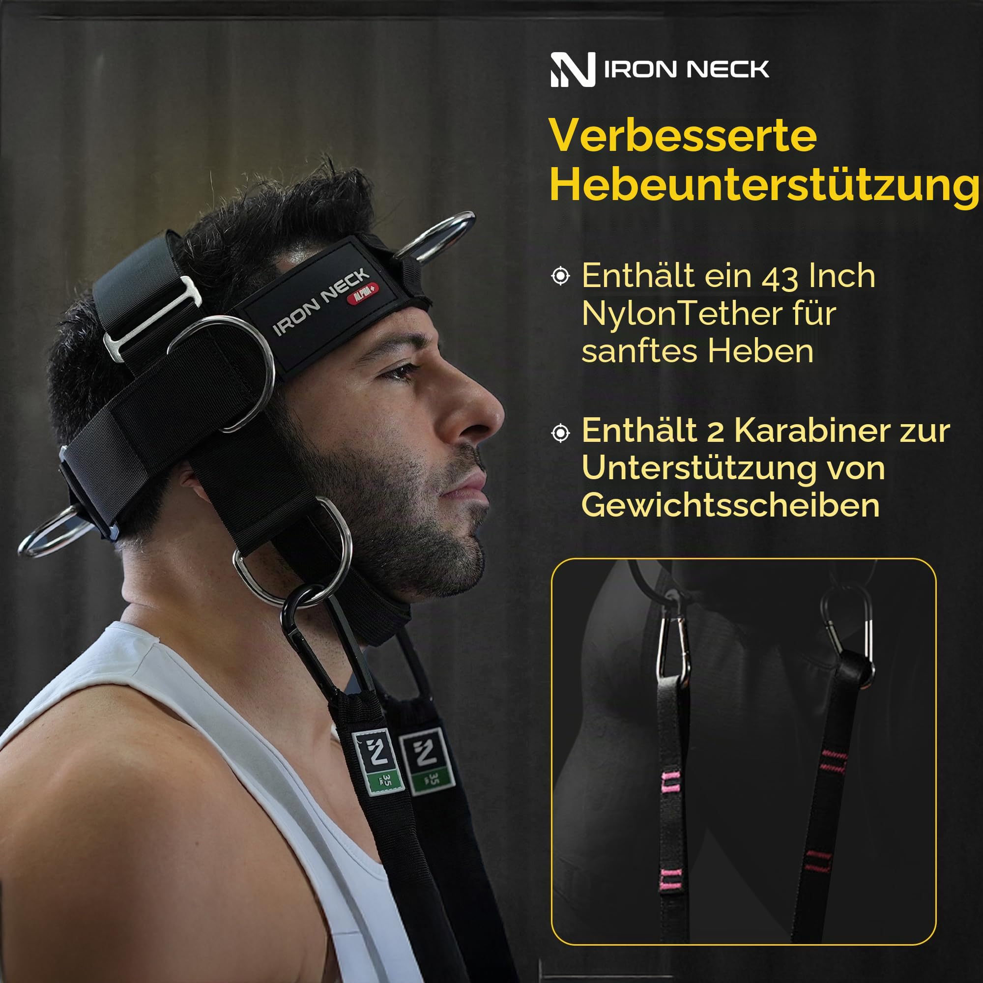 Iron Neck Nackentrainer, Stärker und Trainer mit verstellbarem Kopf- und Kinnriemen, vielseitig, tragbares Kopfgeschirr für Gewichtheben, Heim- und Fitnessstudio