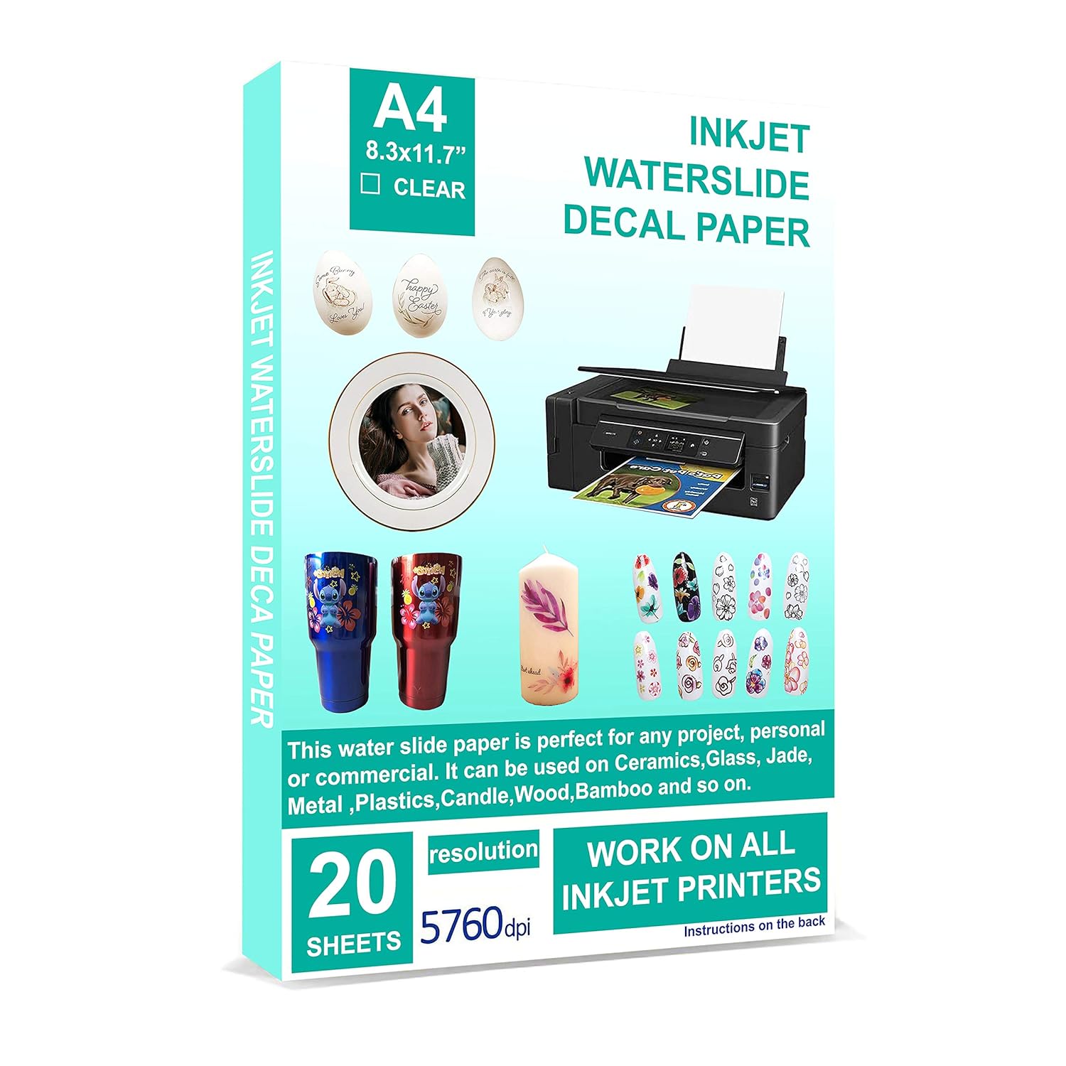 Water Transfer Paper Clear A4 Size (8.25" x 11.7") 20 Sheets Inkjet