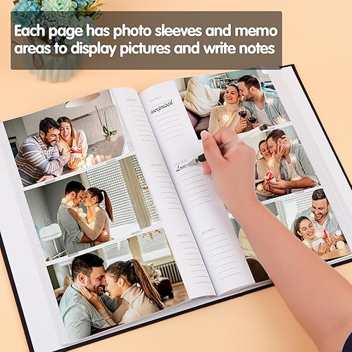 Miniatura 4 de Álbum de fotos de 4 x 6 pulgadas, 360 fotos con espacio de escritura, álbum de fotos de 4 x 6 pulgadas, cubierta de cuero con ventana frontal, álbum
