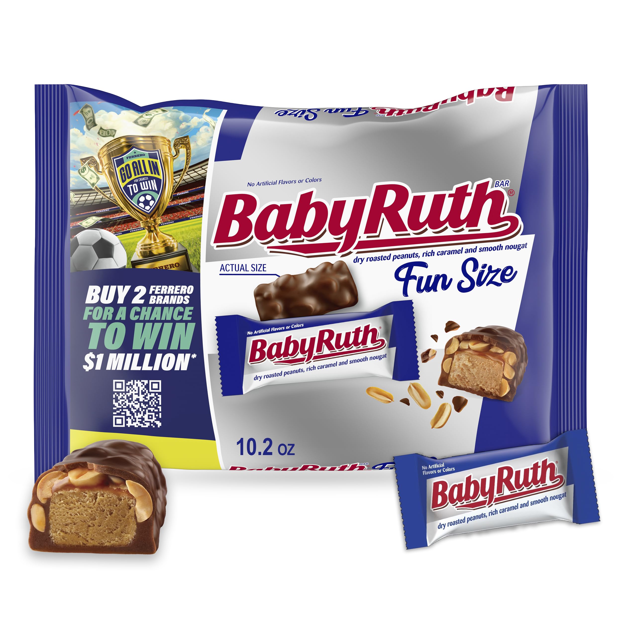 Baby Ruth, Chocolatey, Peanut, Caramel, Nougat, Fun Size Candy Bars, 10.2 oz