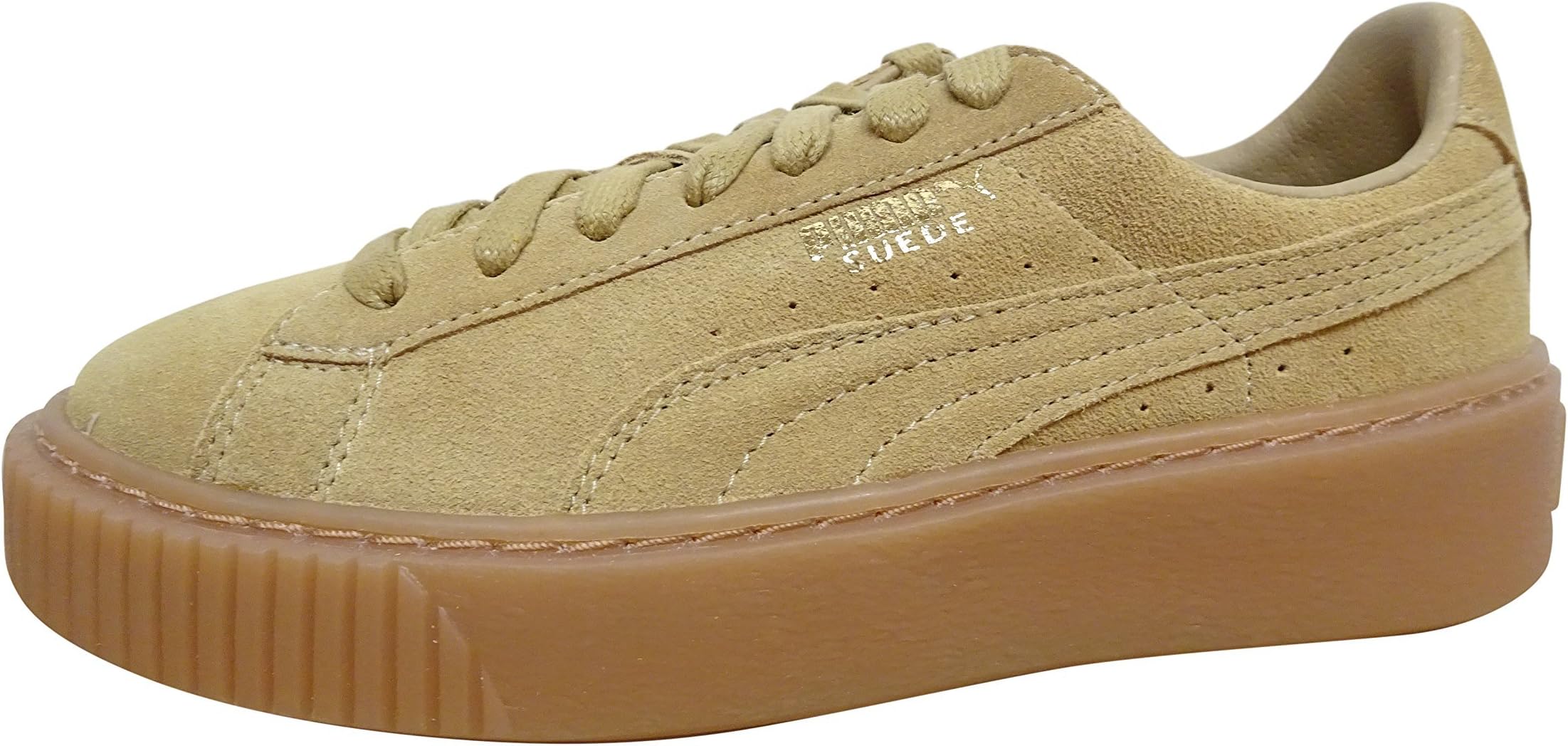 Suede Platform Damen Sneaker Oatmeal-Gold 4