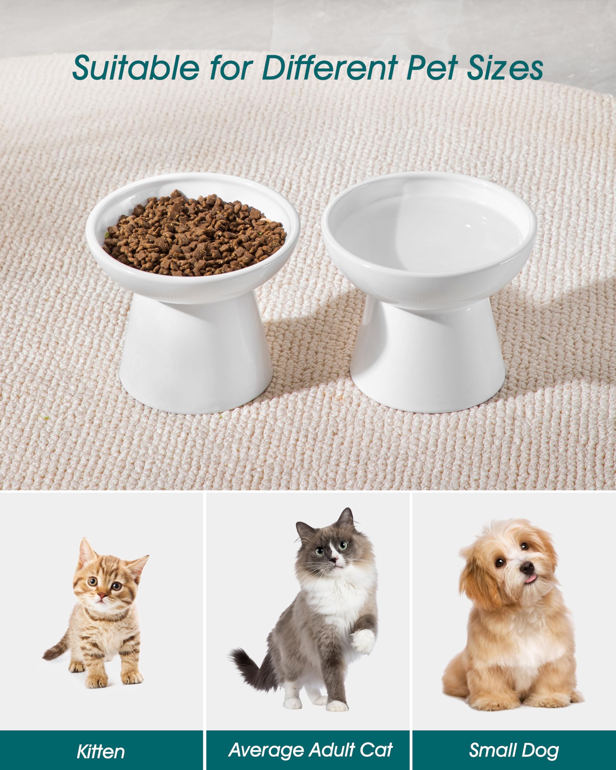 vancasso Ciotole per gatti rialzate, in ceramica, rialzate per cibo e acqua, 15,7 cm, extra larga e poco profonda, per gattini, gatti adulti, cani di piccola taglia, affaticamento dei baffi, senza