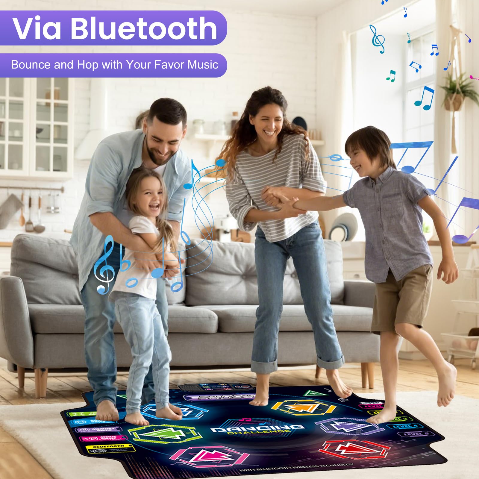 Tappetino da ballo per bambini da 3 a 12 anni, con 8 luci LED luminose e custodia a batteria LED ad acqua corrente, 5 modalità e 5 livelli difficoltà, regalo di compleanno per ragazze e ragazzi da 3 a