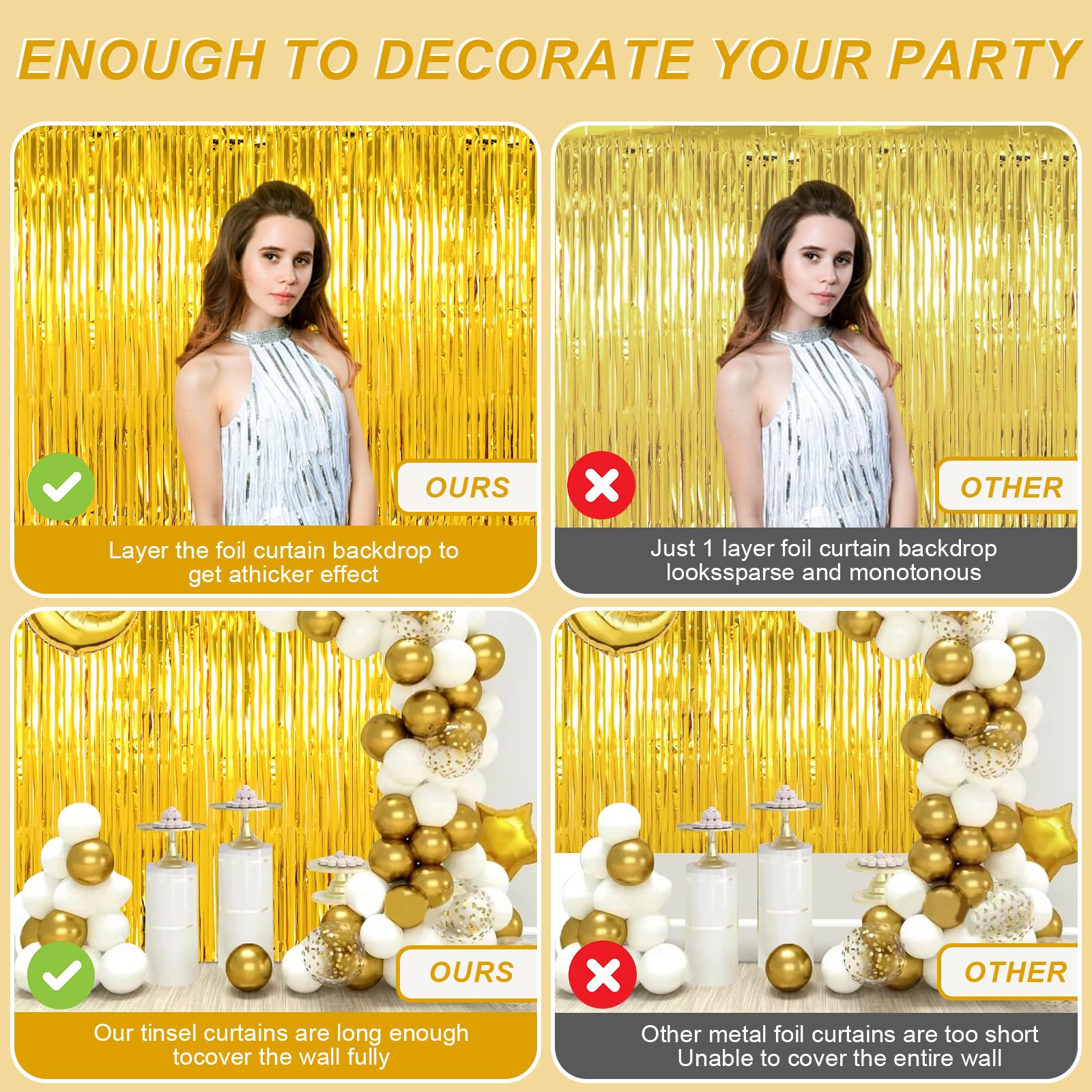 10 Tende Metalliche Feste Argento 1x2m - Decorazioni Scintillanti Per Compleanni, Matrimoni, Eventi - Foto 9