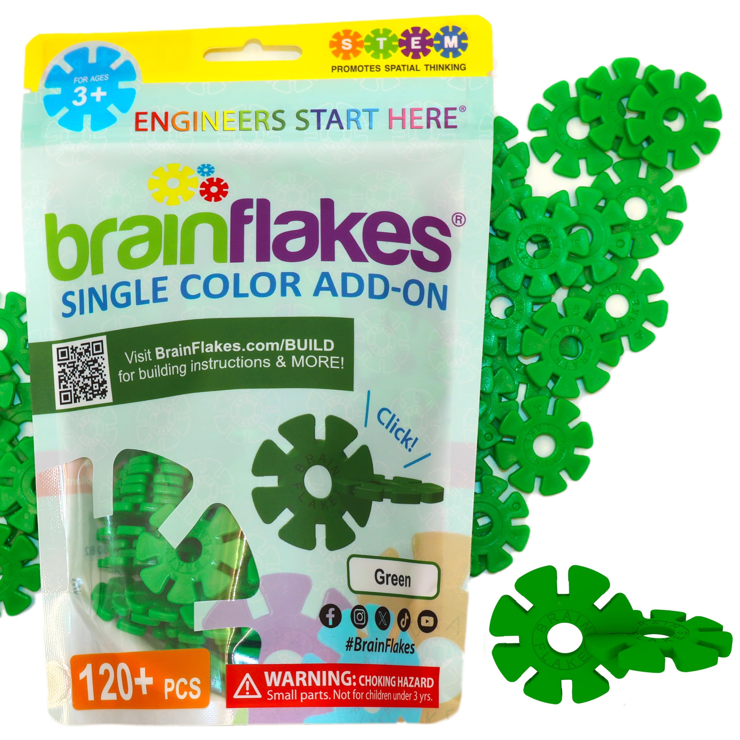 Brain Flakes Single Color Add-on - 120 Pieces - Resealable Pouch - Green