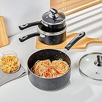 Vista 3 de Juego de Cacerolas Antiadherentes - Juego de Ollas de 3 Piezas 1 Cuarto y 2 Cuartos y 3 Cuartos, Cacerola Ultra Antiadherente Olla Pequeña con Tapa