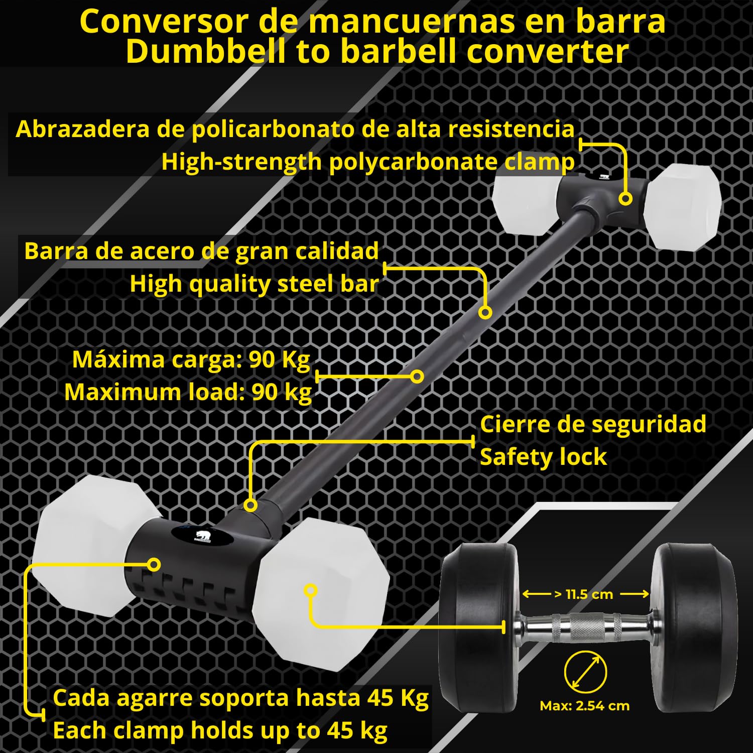 Adattatore per manubri a barra e manubrio russo. Convertitore di manubri in kettlebell e barra con manubri a doppio uso per fitness a casa. Set di grip e barra di giunzione per manubri