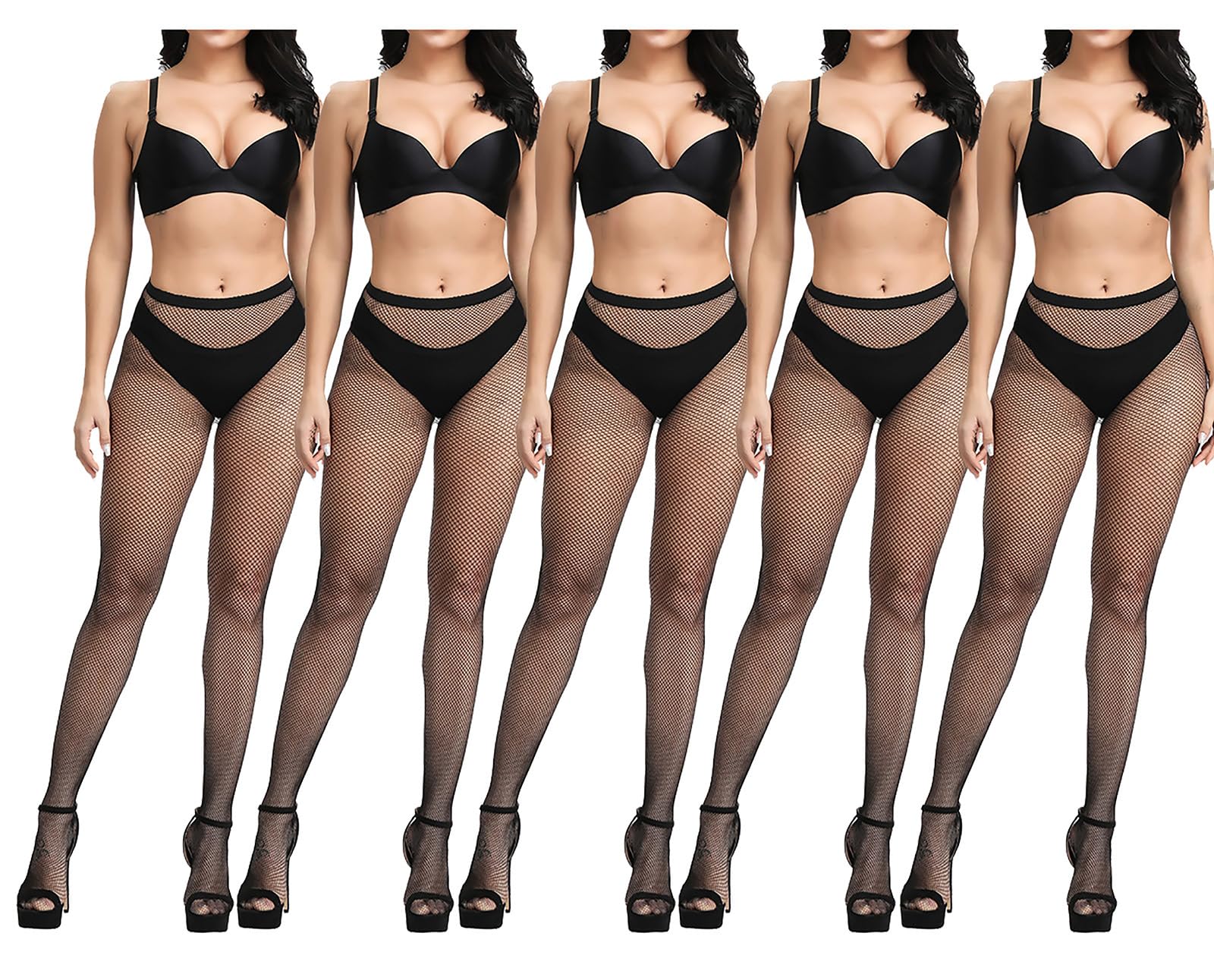Womens High Waist Fishnet Stockings,Stretchy Fishnet Stockings Thigh Tights Pantyhose Stockings: One Size Black Mini Grid-5