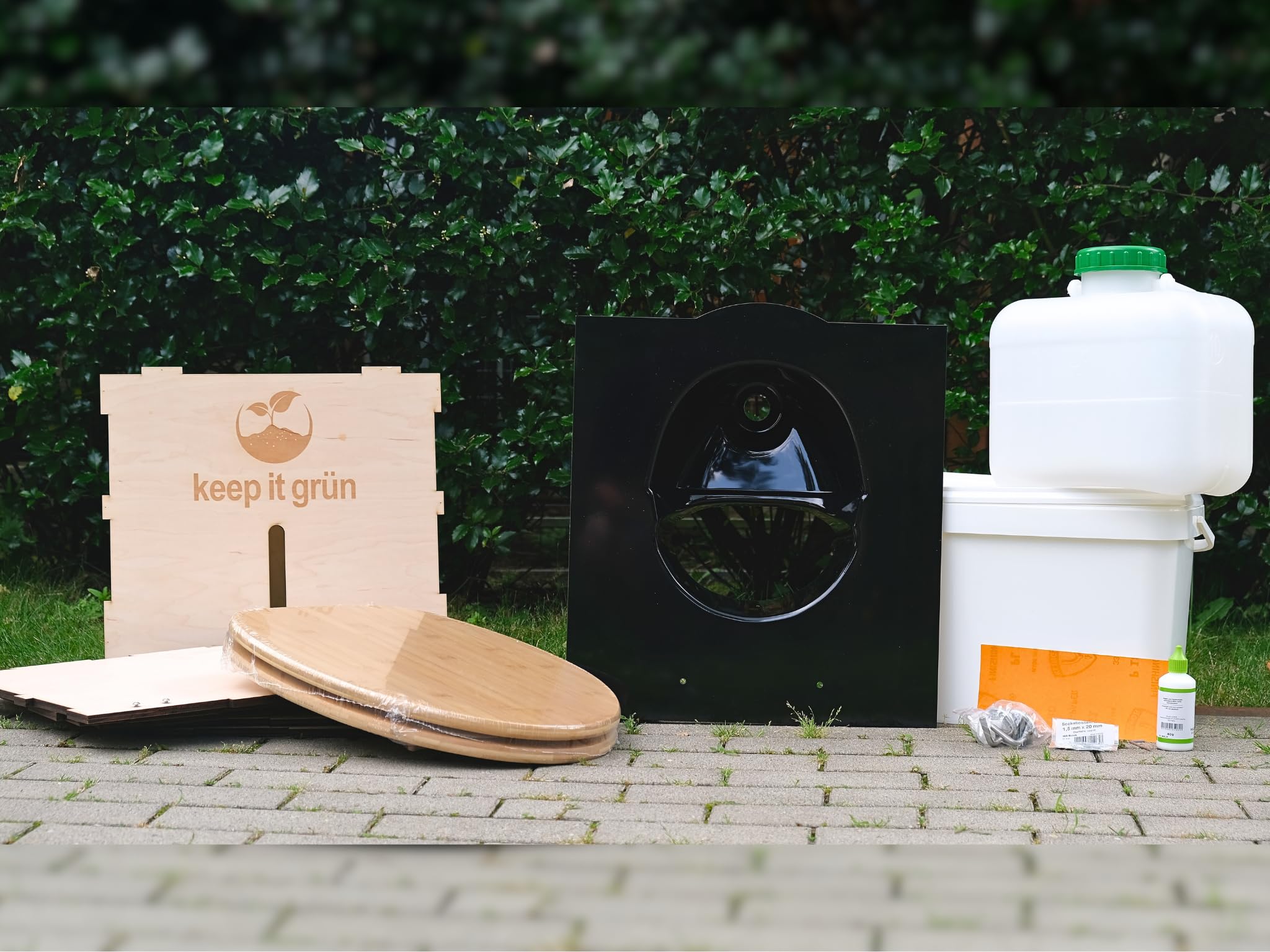 Trockentrenntoilette für Drinnen & Draußen (Bausatz) +500g PK | Komfort Komposttoilette mit 45cm Sitzhöhe | Fest- und Flüssigtrennung | ohne Wasseranschluss | gratis Pflanzenkohle-Einstreu