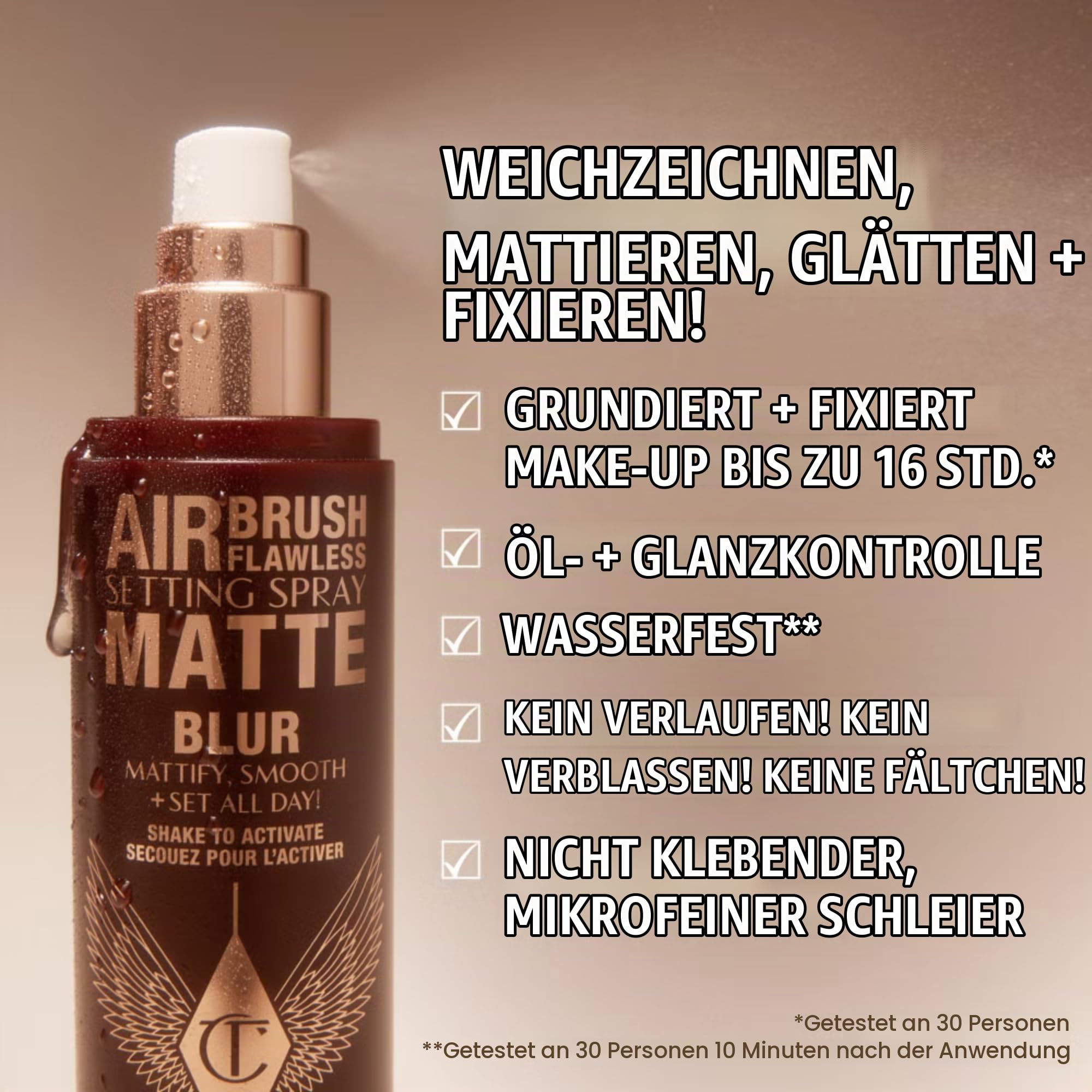 Charlotte Tilbury Airbrush Flawless Setting Spray Matte, Blur-Effekt, Mattierend, Langanhaltendes Make-up-Finish