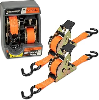 SMARTSTRAPS 10 Foot Retractable Ratchet Straps 2 Pack 3000lb Break Strength