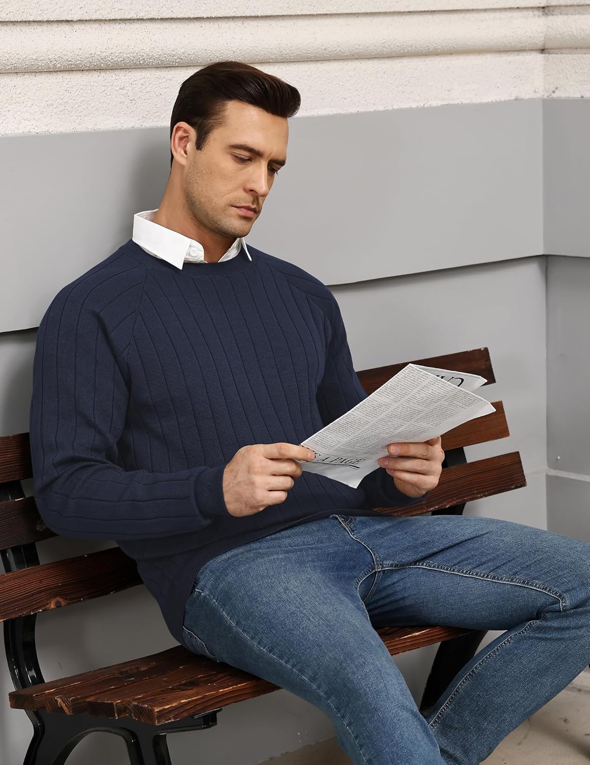 COOFANDY Mens Crewneck Pullover Sweaters Business Casual Long Sleeve Slim Fit Sweater Chunky Cable Knit Sweater - Image 5