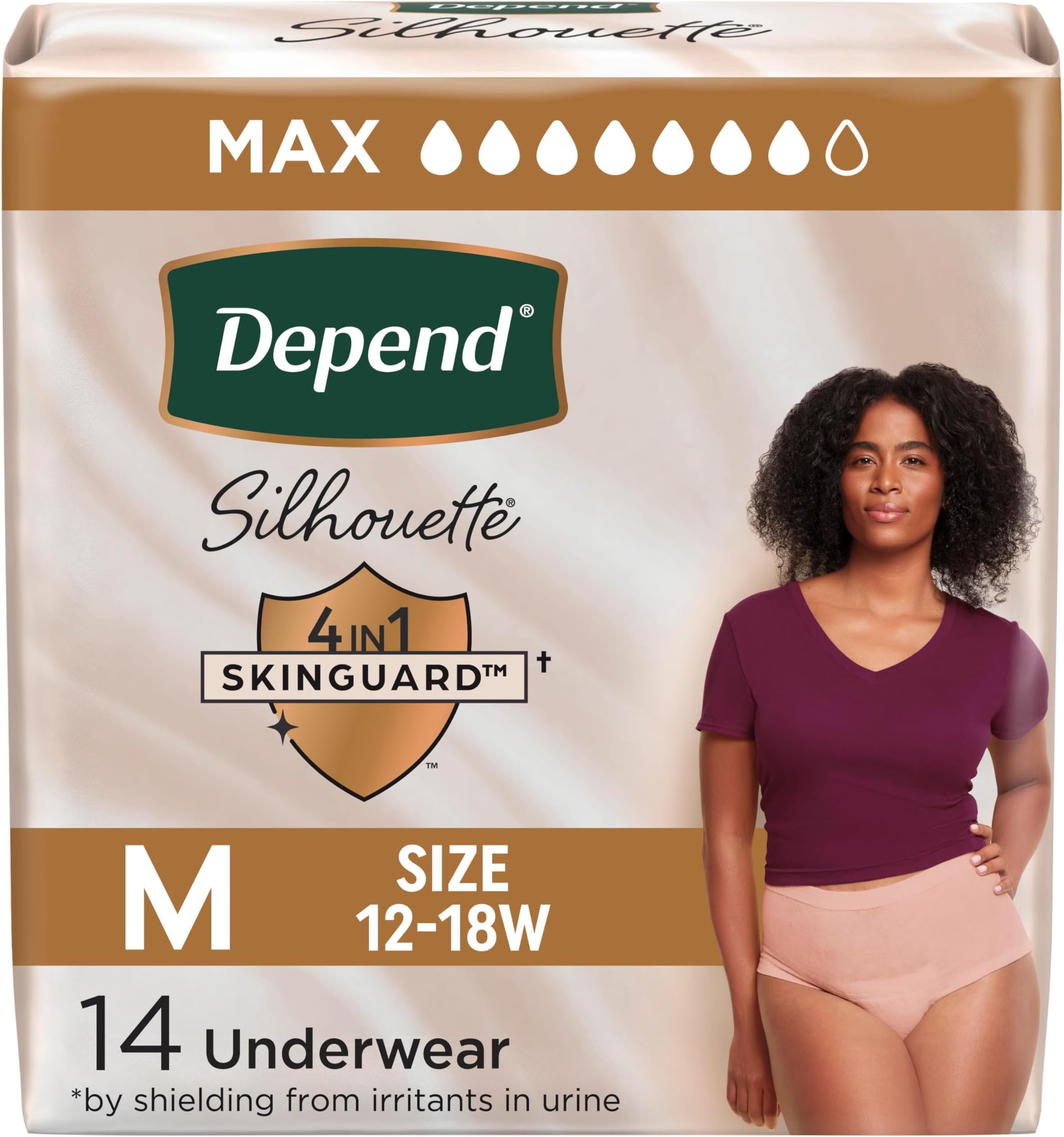 Silhouette Adult Diapers, Incontinence & Postpartum Bladder Leak Underwear for Women, Maximum Absorbency, Medium, Pink, 14 Count, Packaging May Vary