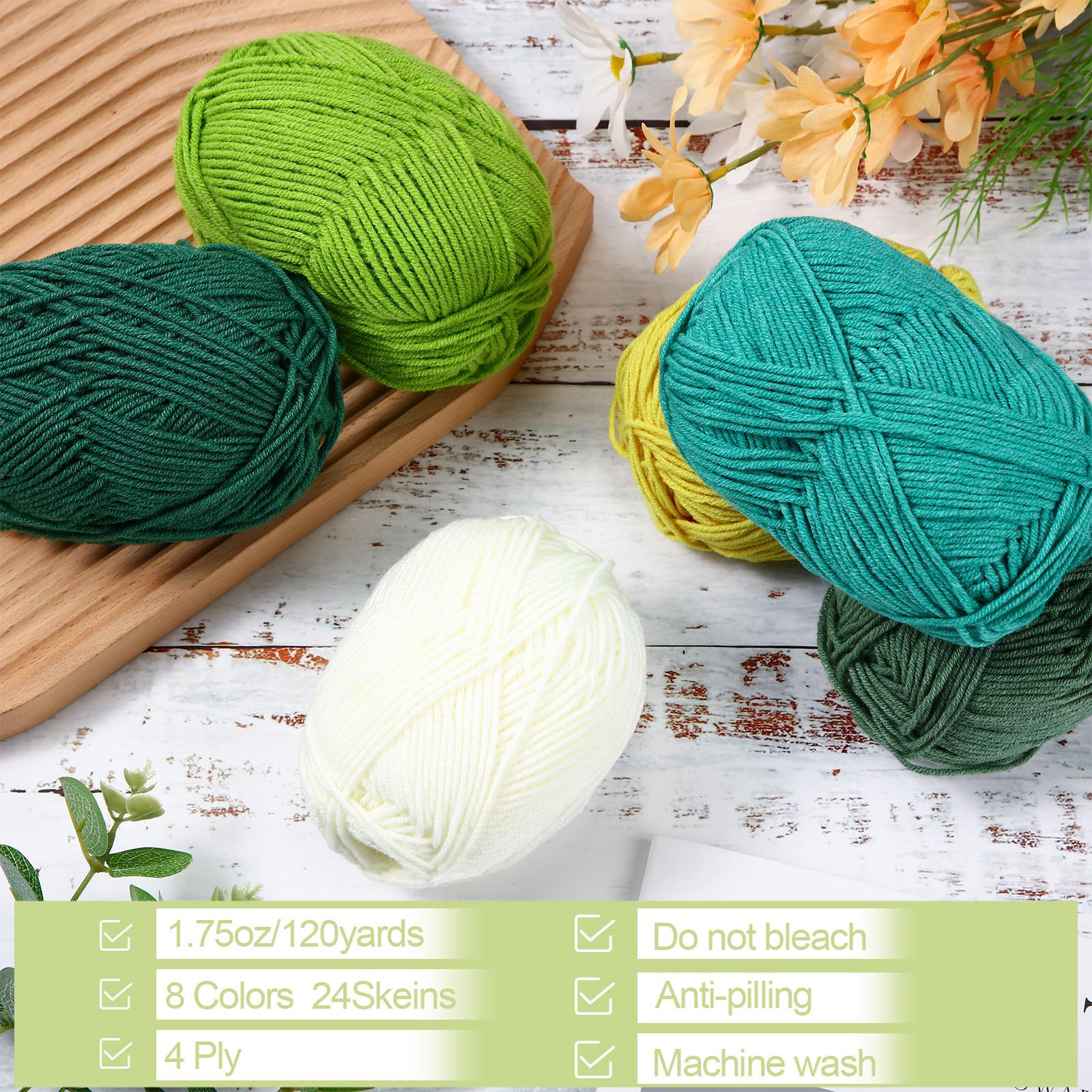 Wool Thread Bundle Bulk Yarn 24 Skeins Soft Cotton Yarn Bundle - 2880 Yards Total ...