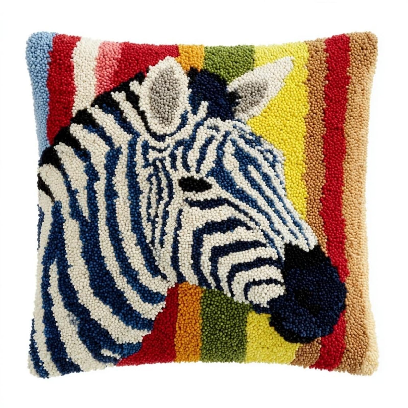 Henypt Latch Hook Kit 17x17 Inch,Animal Zebra DIY Cushion Cover Kit for Adults Beginners with Printed Canvas & Complete Tools,43x43cm