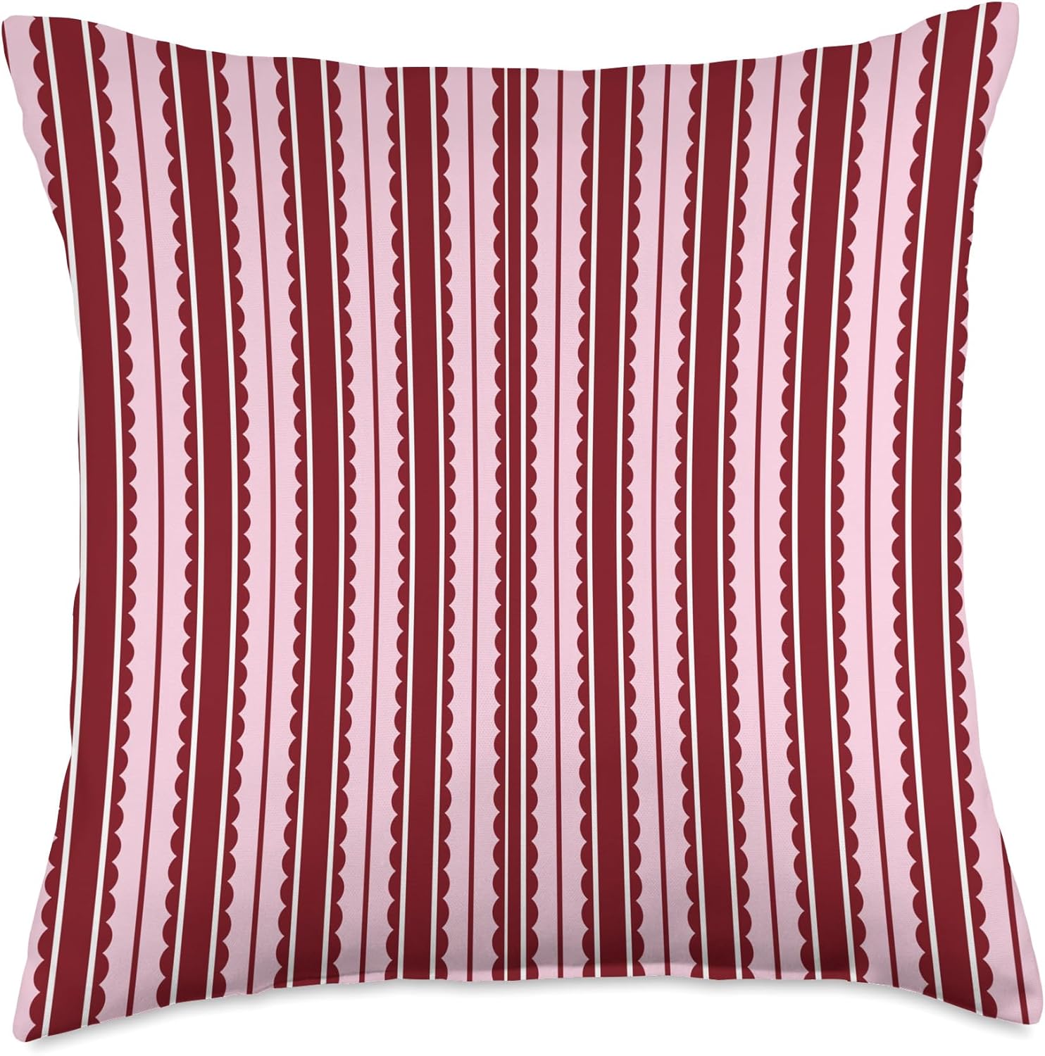 Red and Pink Scalloped Vertical Stripes Trendy Aesthetic Throw Pillow