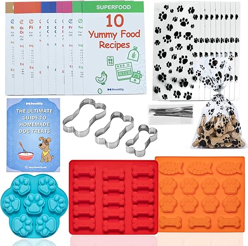 BoneItUp Kit para hacer golosinas para perros, todo en uno, juego de galletas de bricolaje con 3 moldes de silicona reutilizables para perros, 3