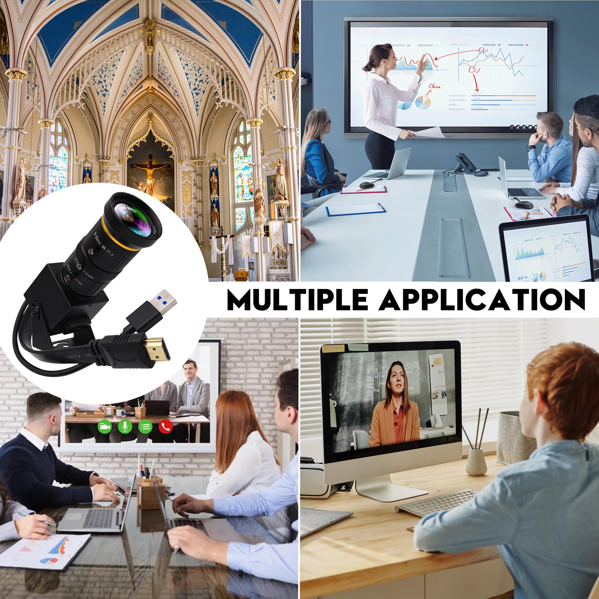 ELP USB-Kamera 4K 60fps HDMI Zoom Manuell 5-50mm 10X Webcam PC Computer H.264 Industrie Sicherheit