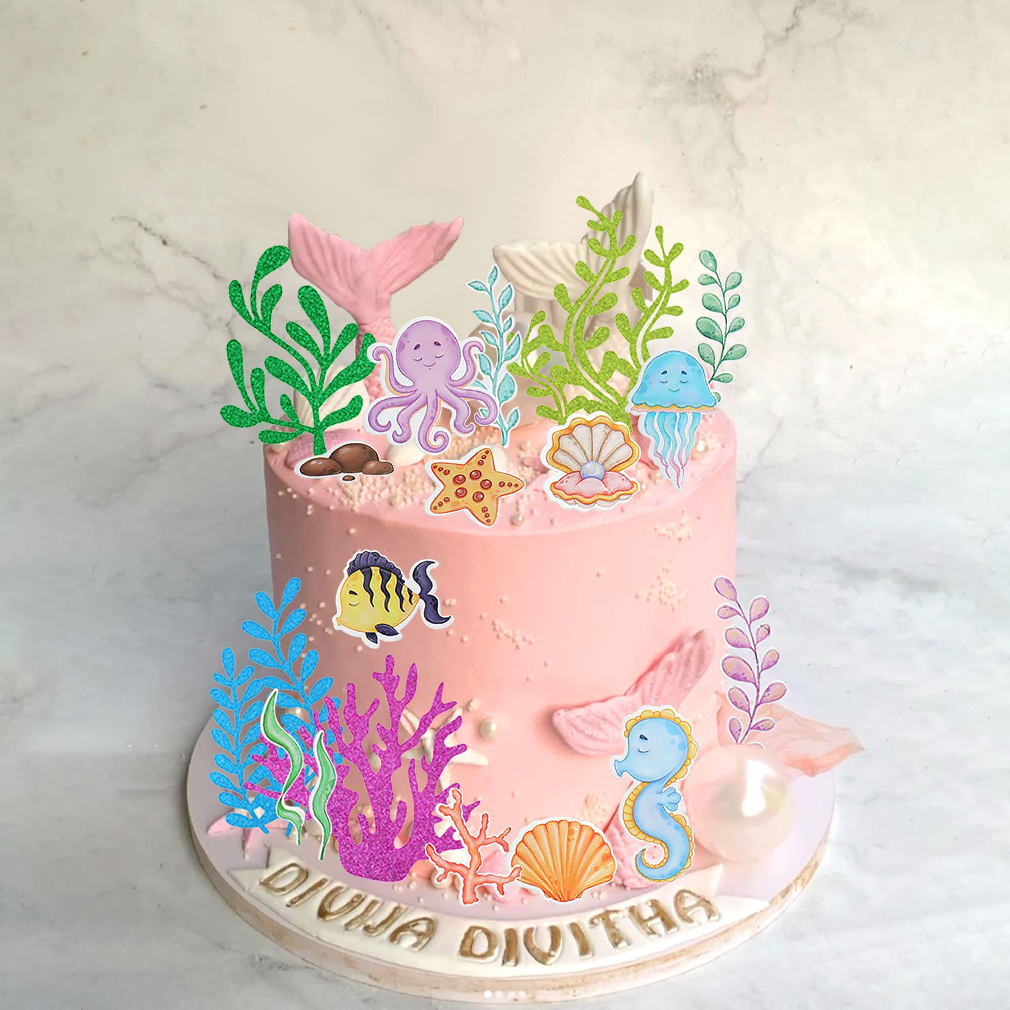 Under the Sea Ocean Animals Birthday Cake Decorations Sea Ocean Party Favor Supplies for Sea Ocean Theme Baby Shower Birthday Party - Image 3
