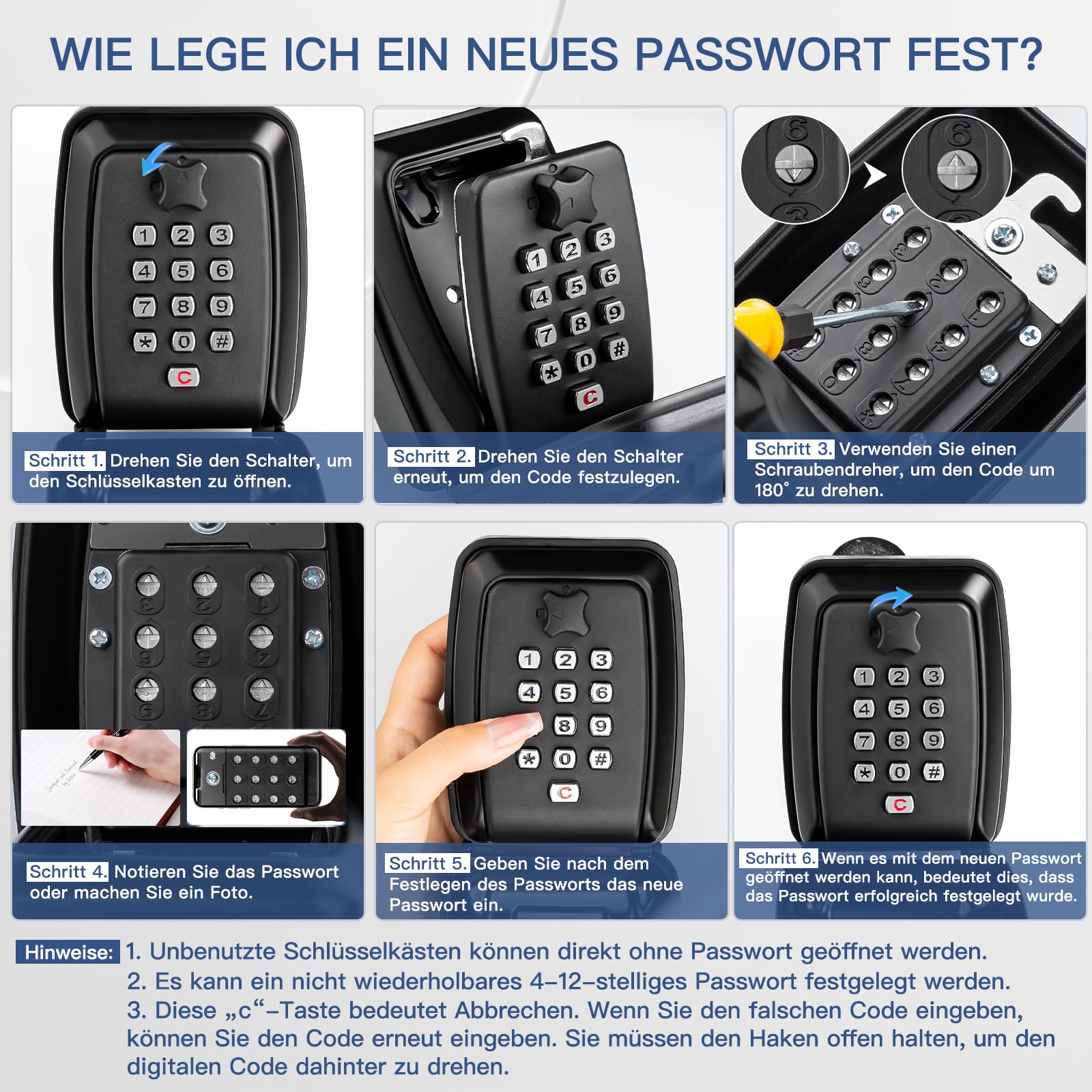 Schlüsseltresor mit Zahlencode, Wandmontage Schlüsselbox mit 12 Stellig Schlüsselsafe Groß Schlüsselsafe Aussen schlüsselkasten mit Wasserdicht Abdeckung für Haus, Garage, Büro, Schule