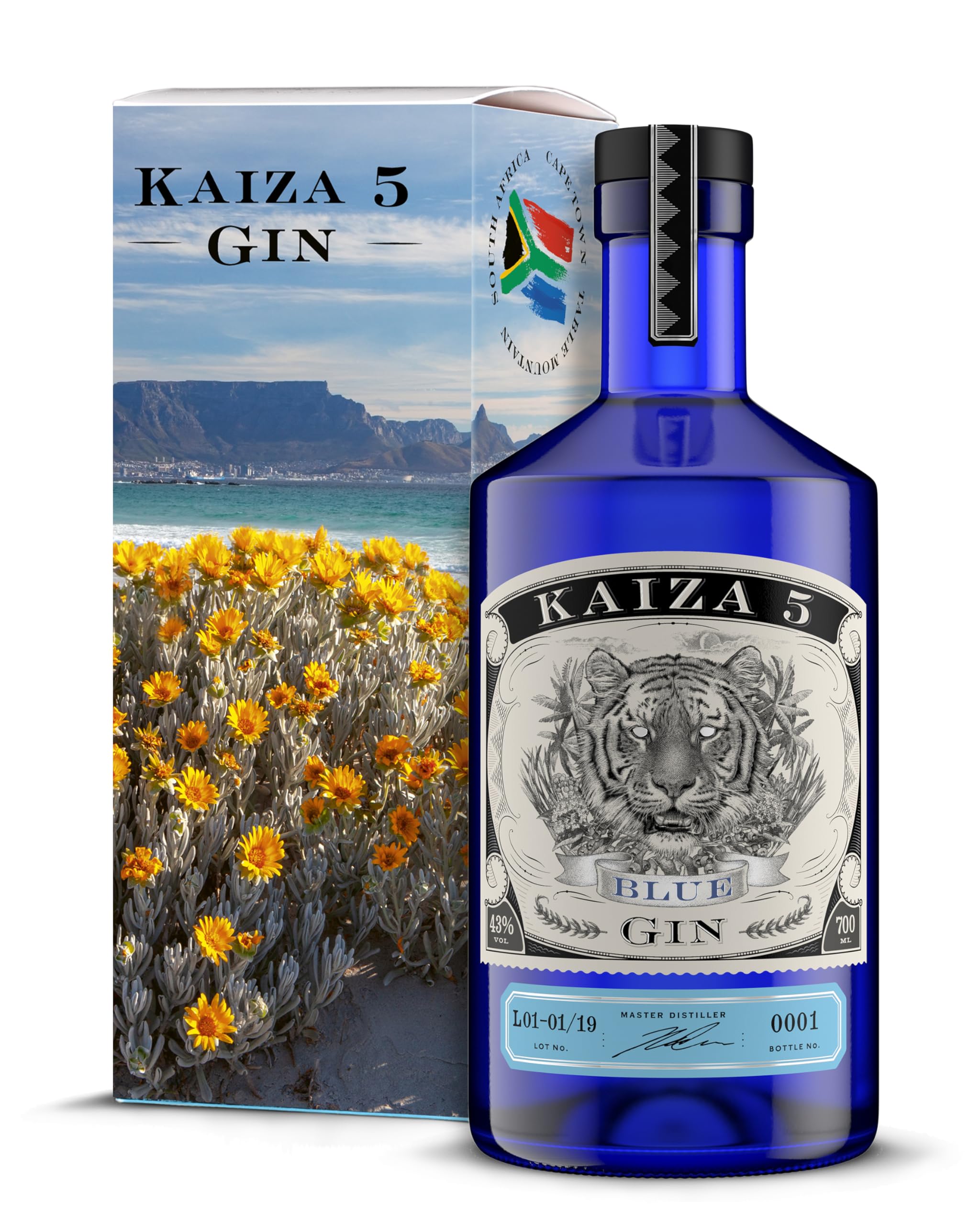 KAIZA 5 BLUE GIN – 0,7 l - 43% | Gin aus Südafrika/Kapstadt | Blumig, beerig, frisch | Holunder, Blaubeere und Drachenfrucht | Blumig, beerig, frisch | Beach