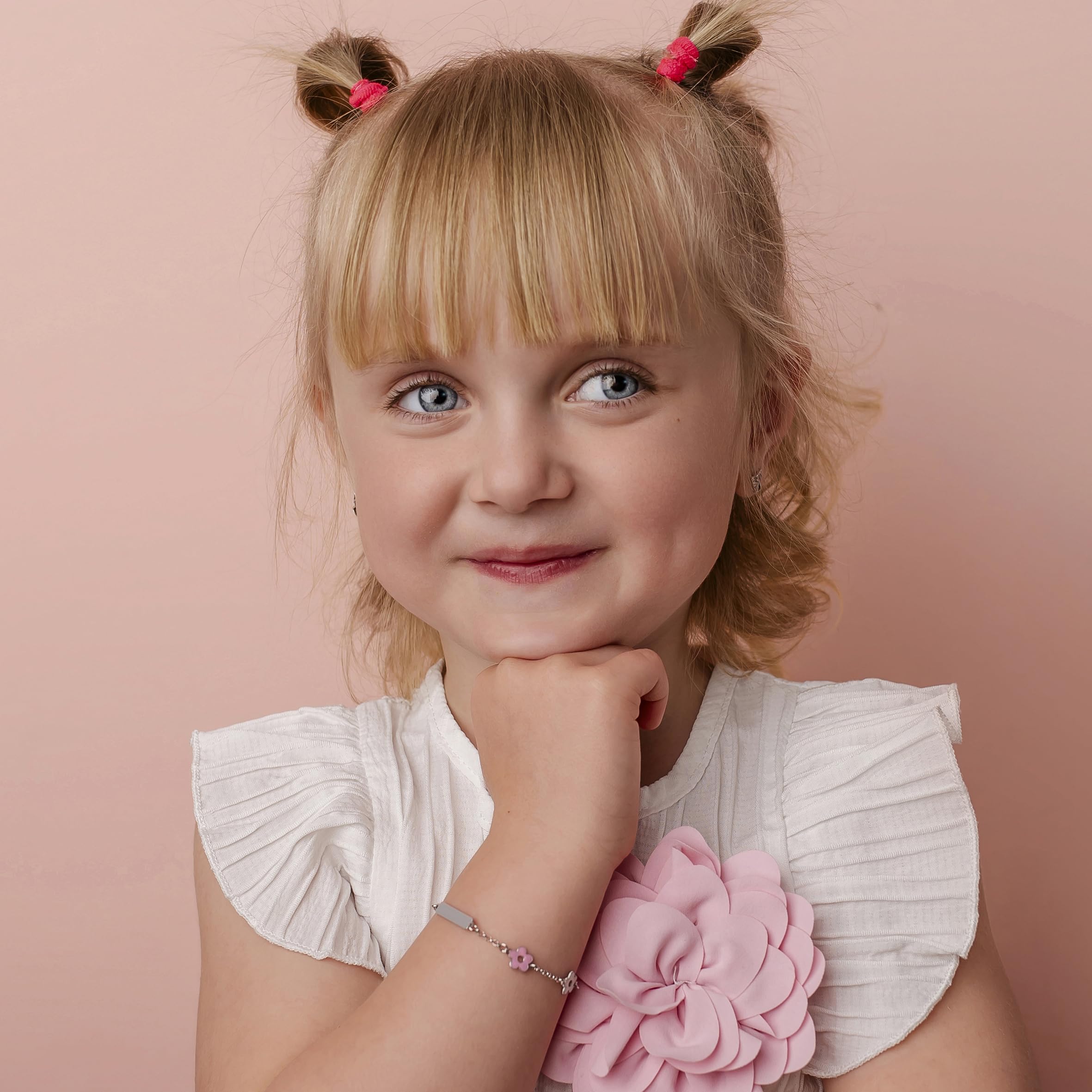 Sakrami Bracciale in Argento 925 Bimba Personalizzabile con Nome Tre Fiorellini Smaltati Colorati Kids Collection + Confezione Regalo Personalizzata - Braccialetto per Nascita Comunione o Battesimo