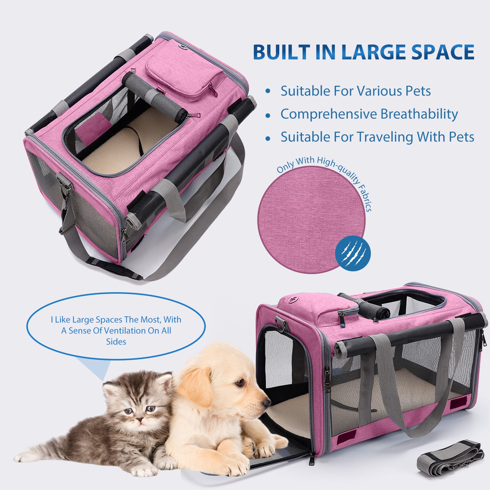 PETCUTE Trasportino per Cani,Trasportino per Animali Portatile e Pieghevole, Carico Massimo 9kg,Approvazione Della Compagnia Aerea,Borsa da Viaggio per Cuccioli e Gatti con Coperta e Tracolla